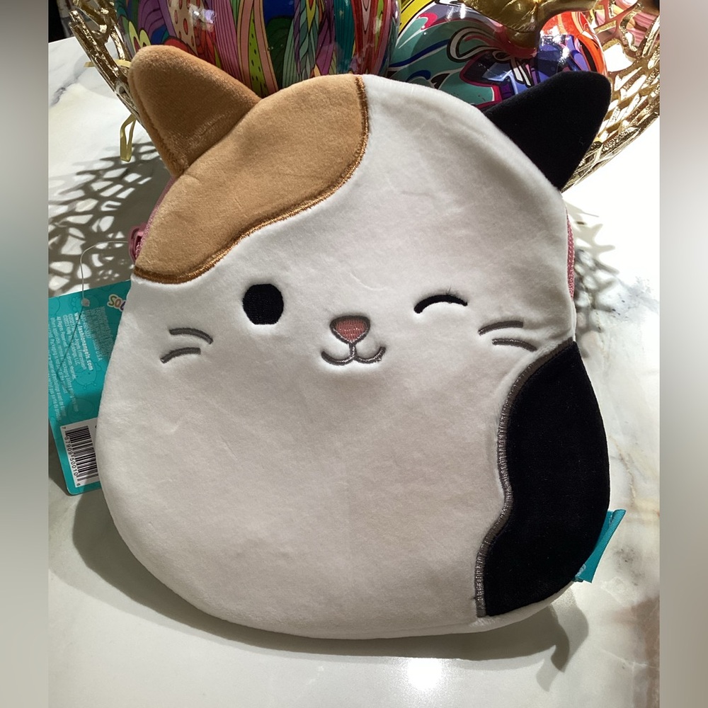 Squishmallows Calico Cat Plush zippered Pouch. NWT